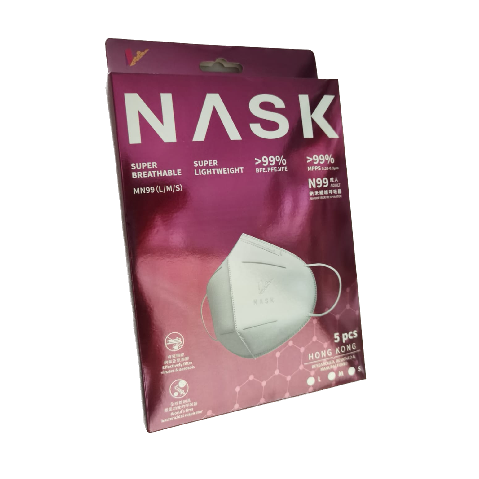 Nask Nanofiber N99 respirators for Adult in Large size, 5 pcs in box 