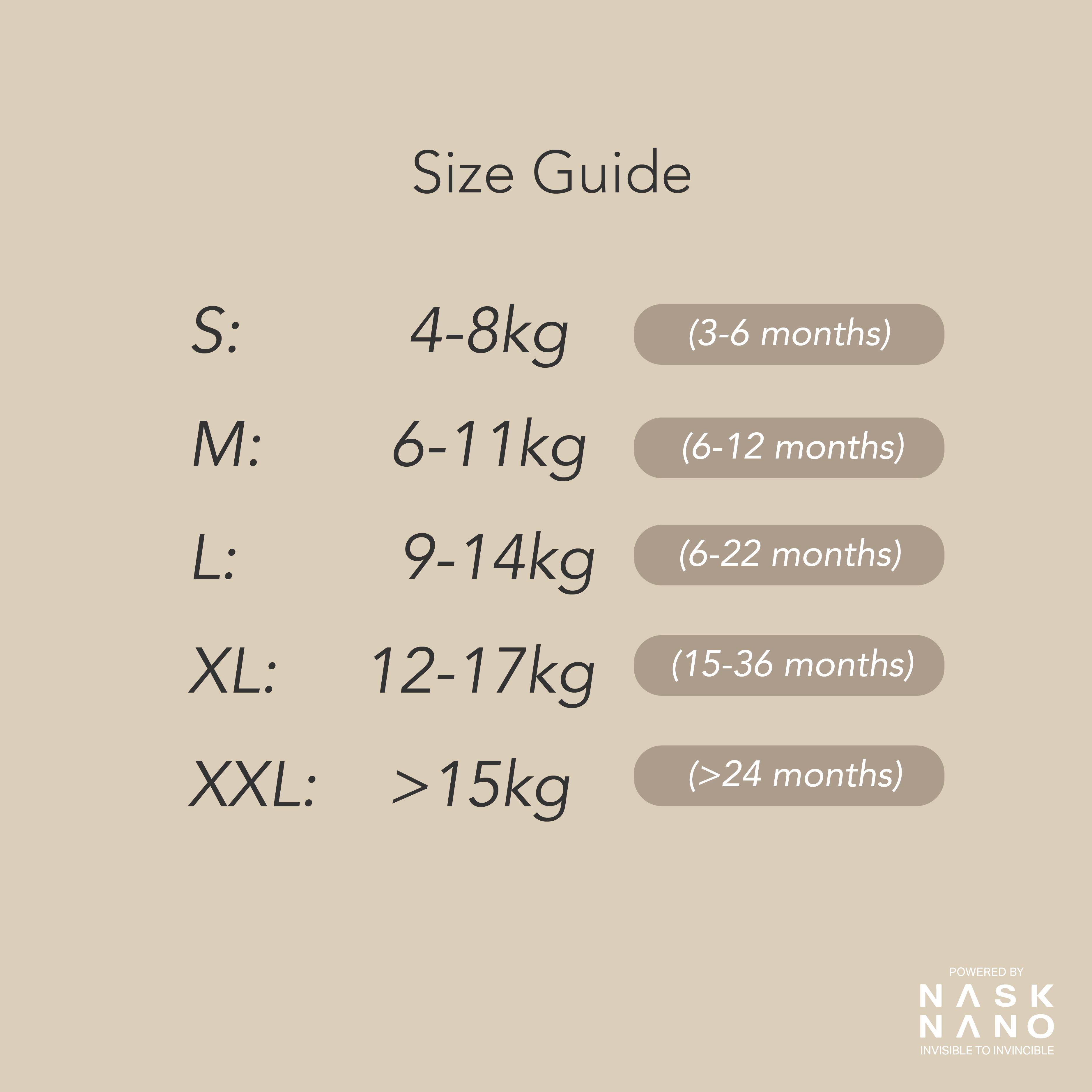 Size guide for nanofiber baby diapers